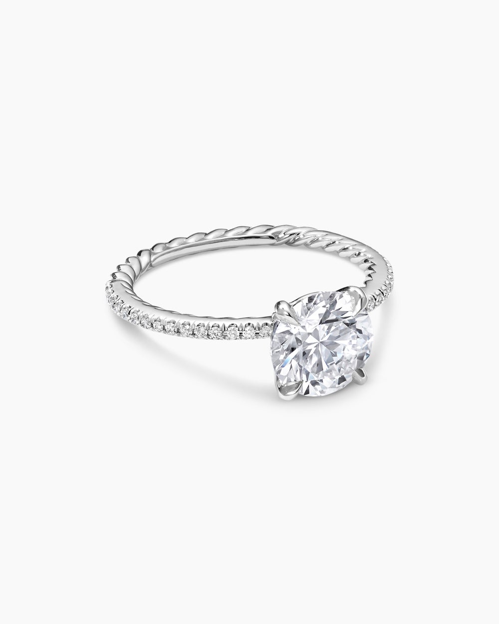 Womens DY Eden Pavé Engagement Ring in Platinum, Round
