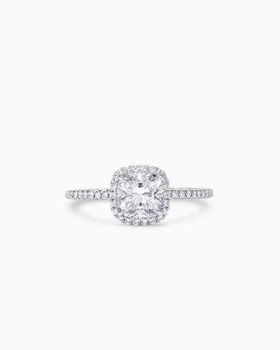 DY Eden Pavé Halo Engagement Ring in Platinum, Cushion Cut