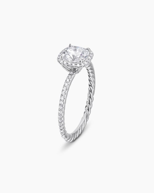 Womens DY Eden Pavé Halo Engagement Ring in Platinum, Cushion