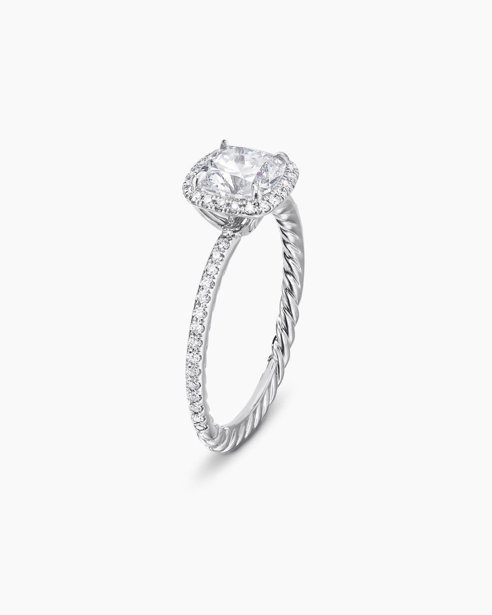 Womens DY Eden Pavé Halo Engagement Ring in Platinum, Cushion