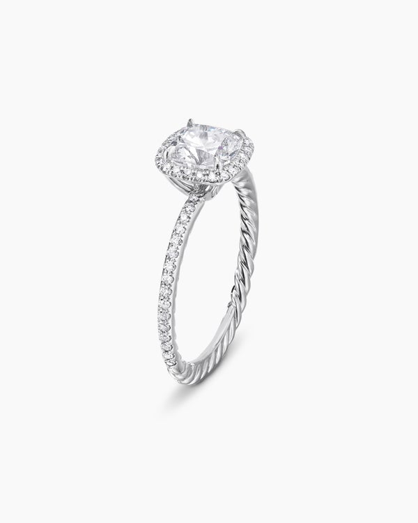 DY Eden Pavé Halo Engagement Ring in Platinum, Cushion