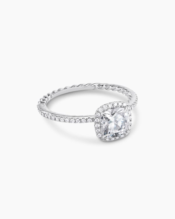 DY Eden Pavé Halo Engagement Ring in Platinum, Cushion