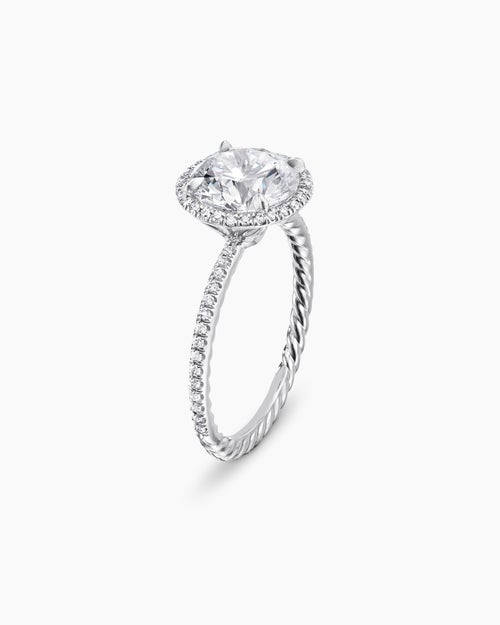 Womens DY Eden Pavé Halo Engagement Ring in Platinum, Round
