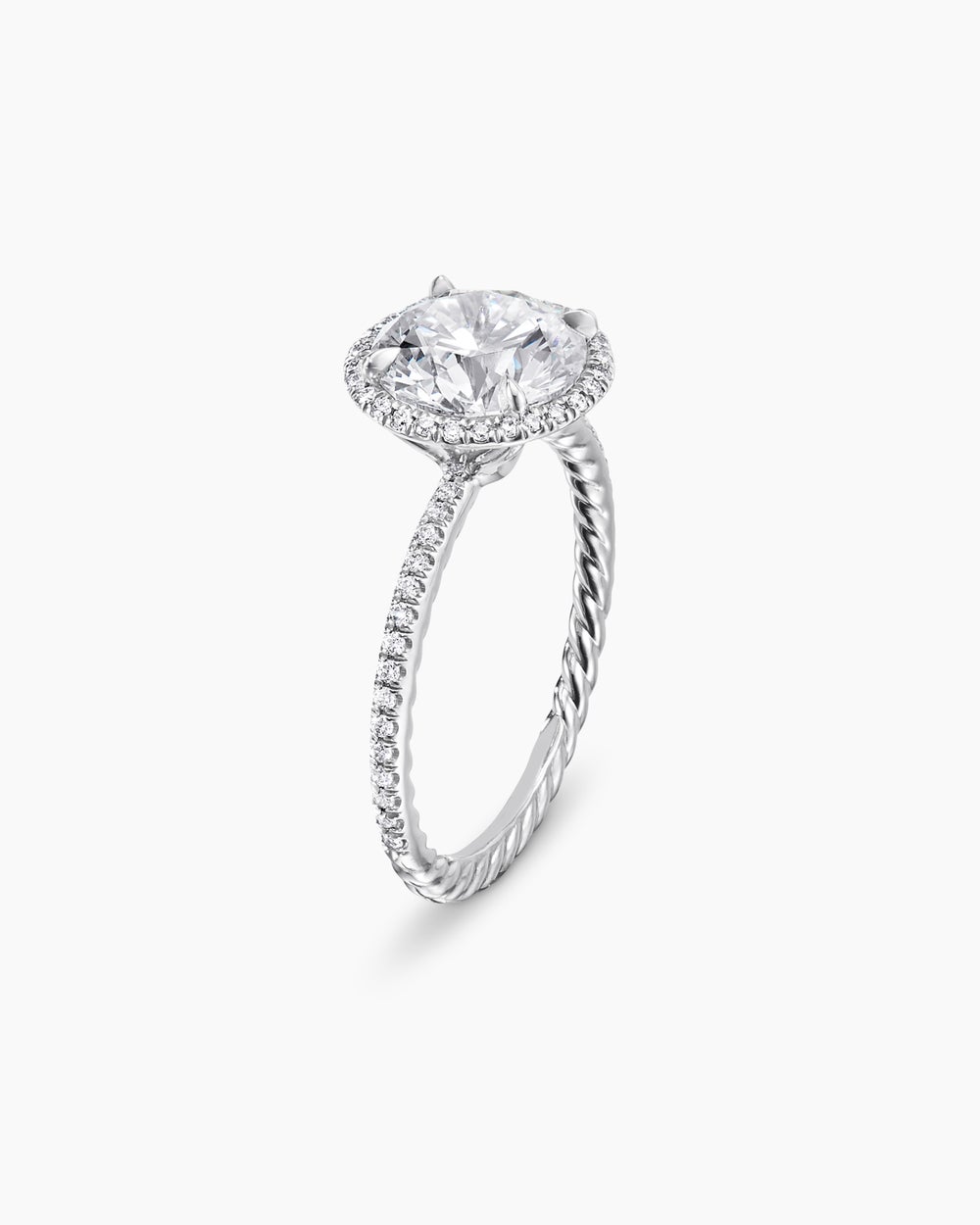 Womens DY Eden Pavé Halo Engagement Ring in Platinum, Round