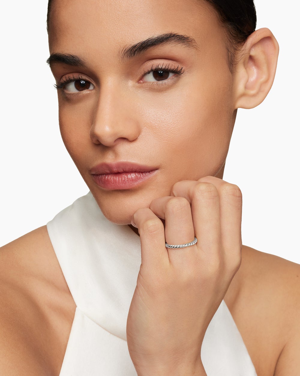 Womens DY Cable Band Ring in Platinum, 2mm