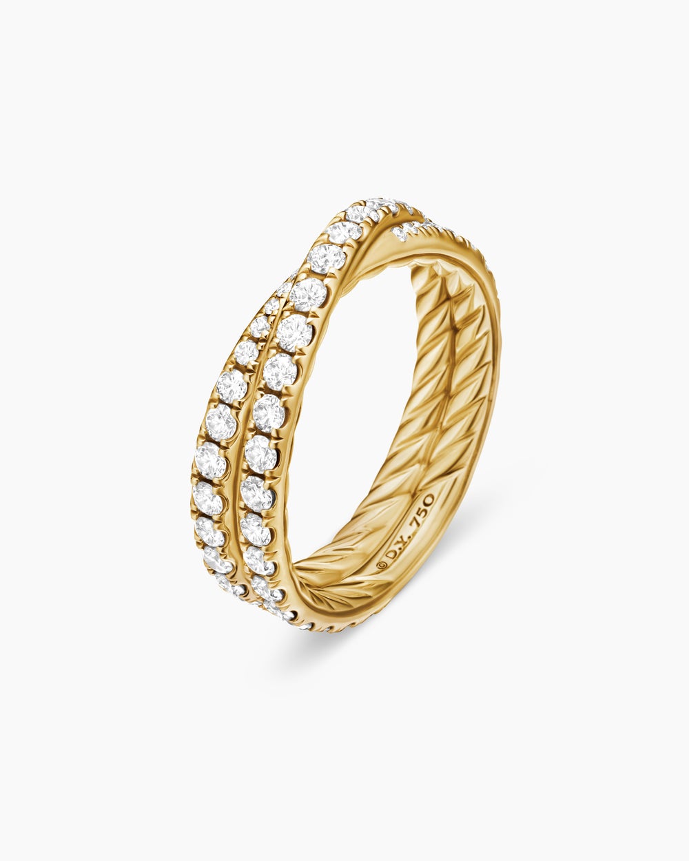 Womens DY Crossover Band Ring in 18K Yellow Gold with Diamonds, 5.2mm
