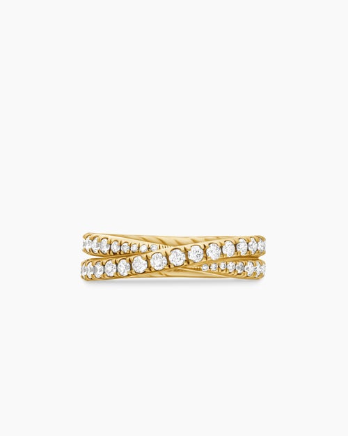 Womens DY Crossover Band Ring in 18K Yellow Gold with Diamonds, 5.2mm