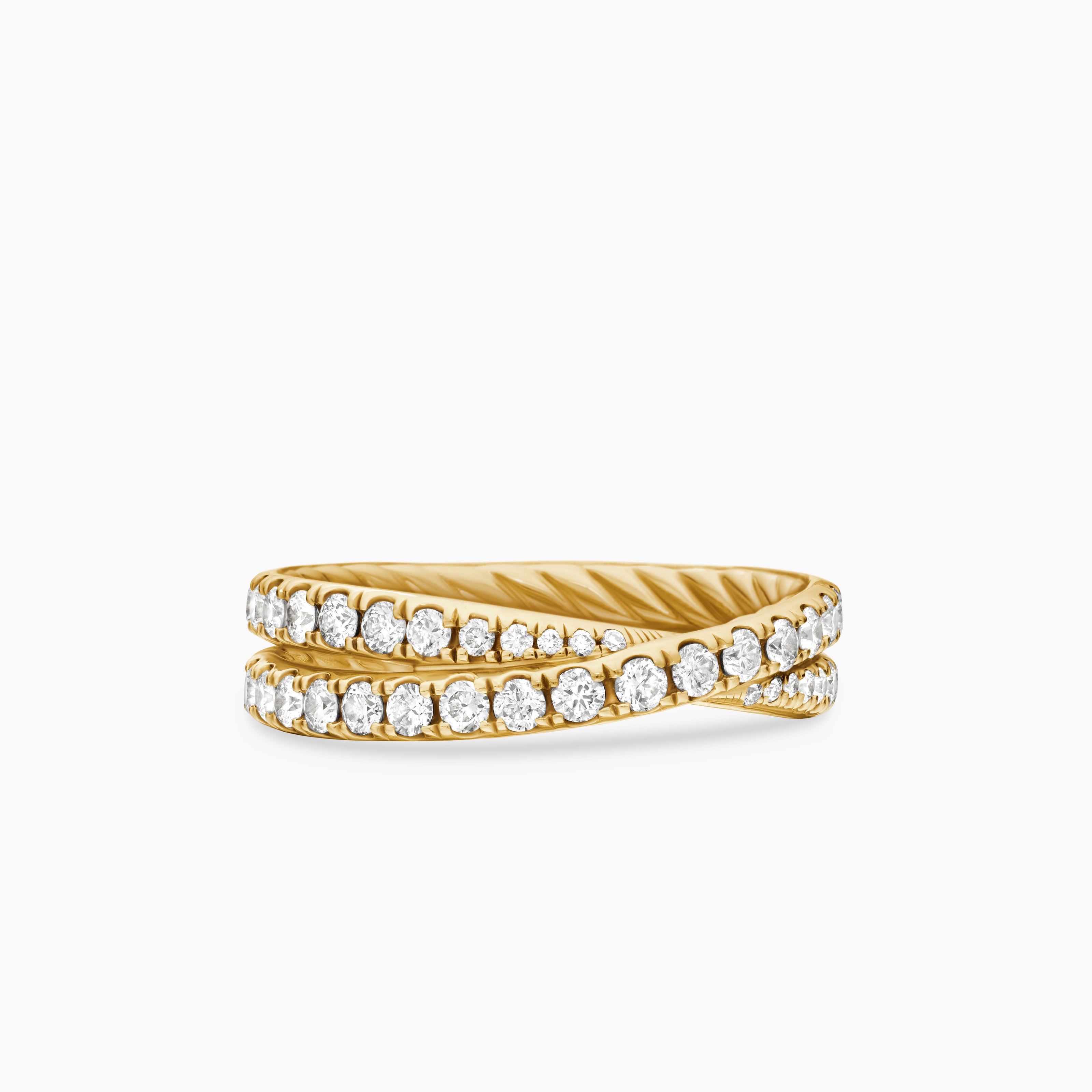 Womens DY Crossover Band Ring in 18K Yellow Gold with Diamonds, 5.2mm