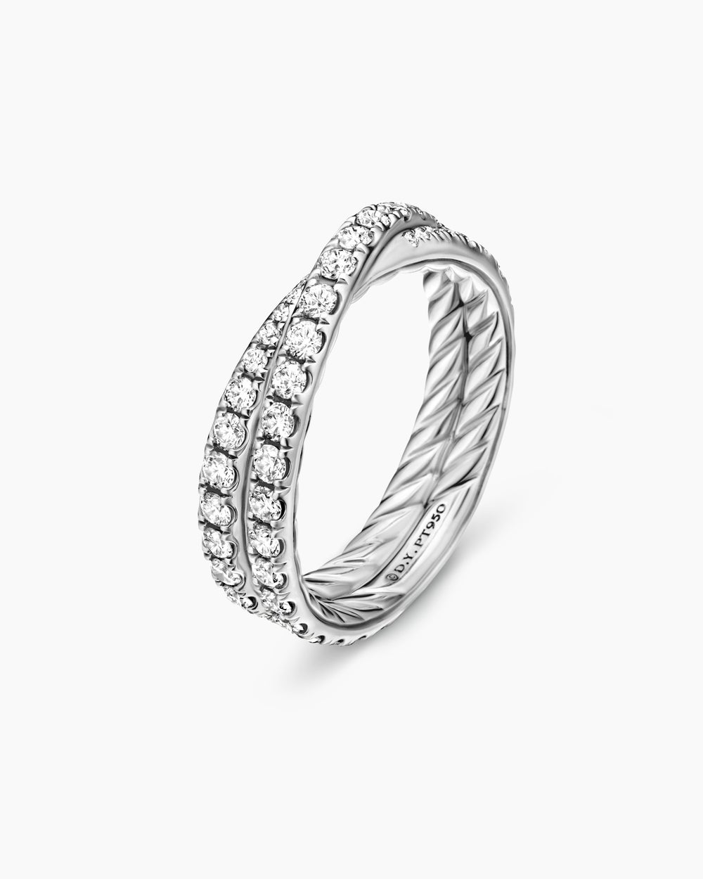 Womens DY Crossover Band Ring in Platinum with Diamonds, 5.2mm
