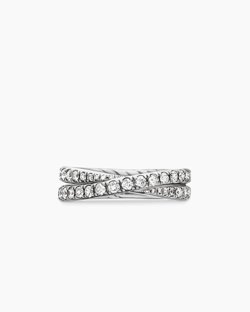 Womens DY Crossover Band Ring in Platinum with Diamonds, 5.2mm
