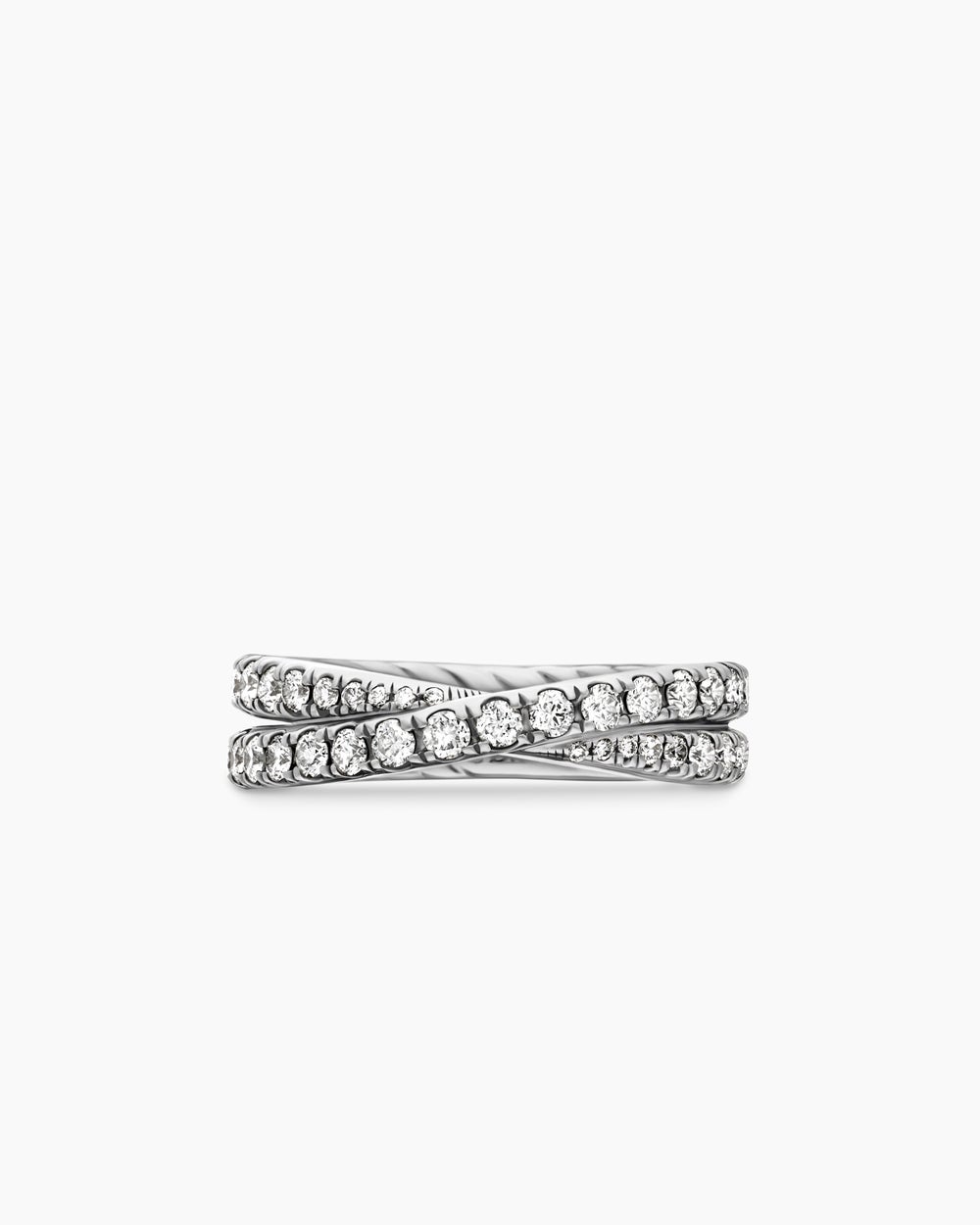 Womens DY Crossover Band Ring in Platinum with Diamonds, 5.2mm