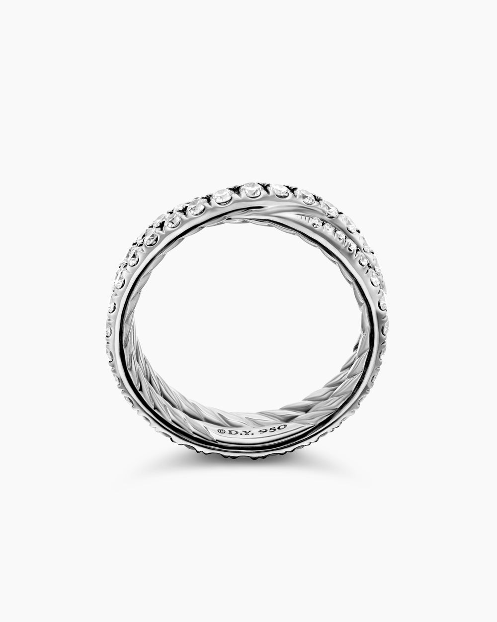 Womens DY Crossover Band Ring in Platinum with Diamonds, 5.2mm