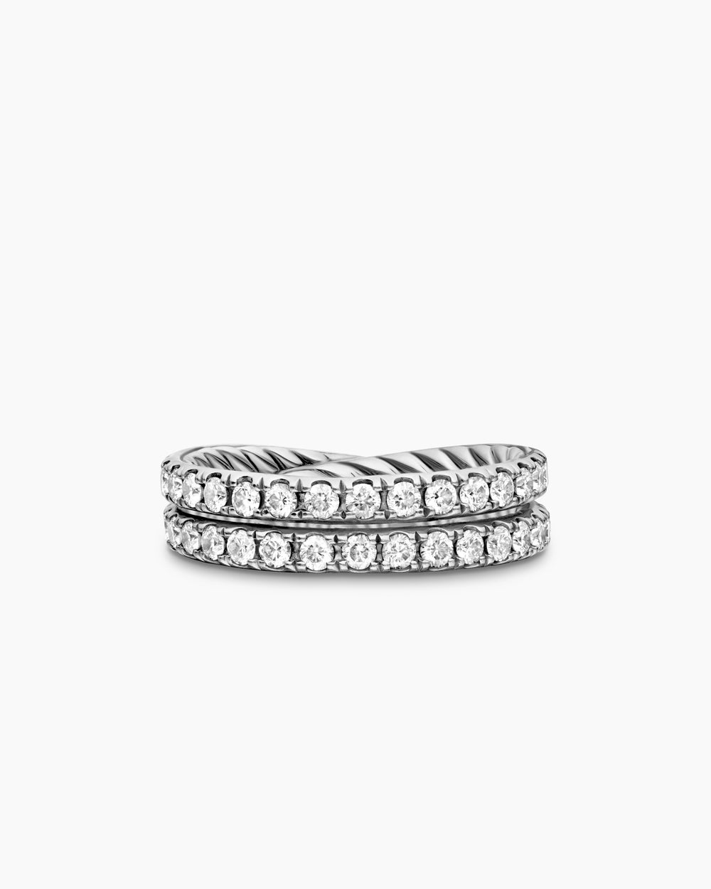 Womens DY Crossover Band Ring in Platinum with Diamonds, 5.2mm