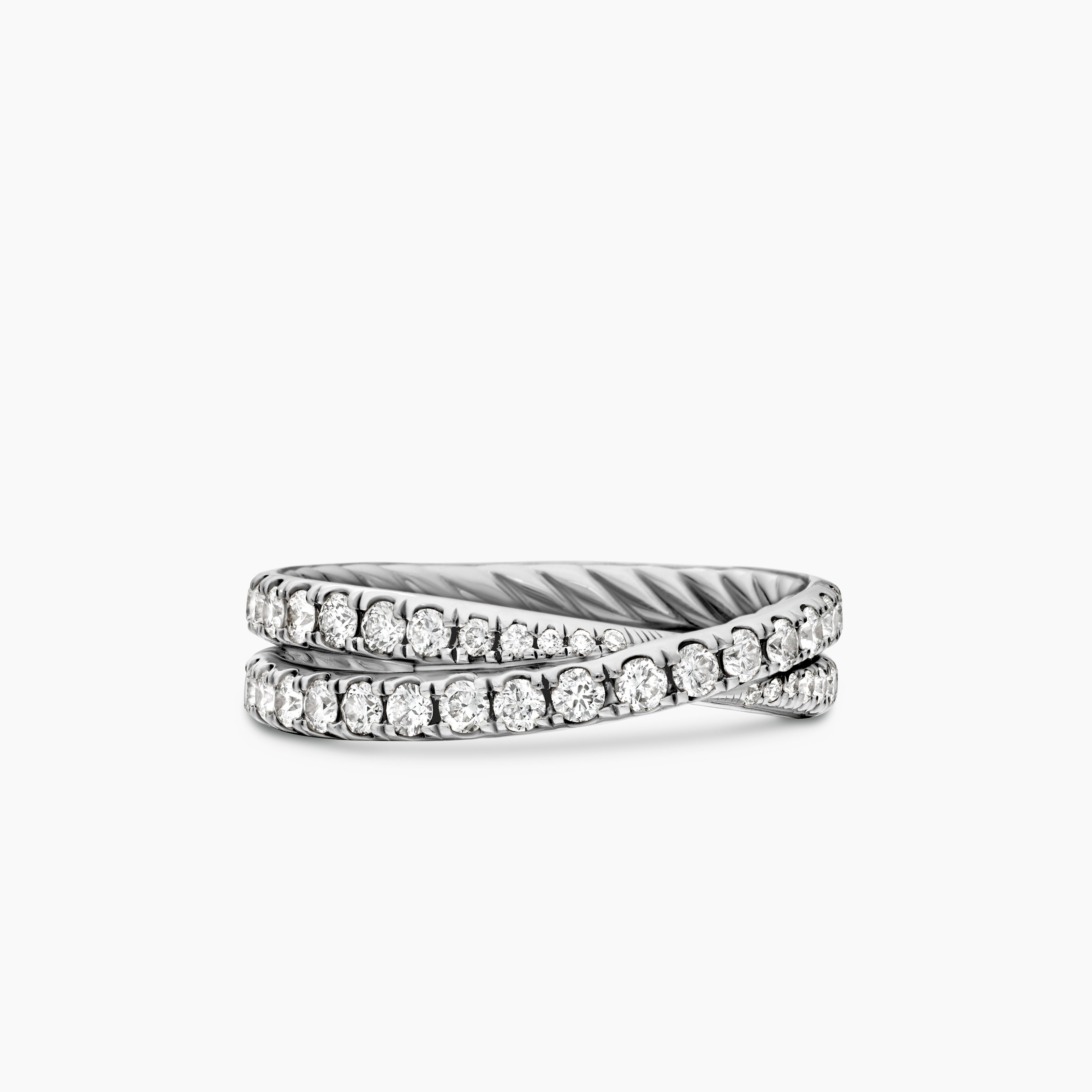 Womens DY Crossover Band Ring in Platinum with Diamonds, 5.2mm