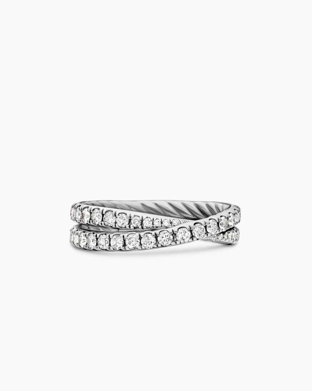 Womens DY Crossover Band Ring in Platinum with Diamonds, 5.2mm