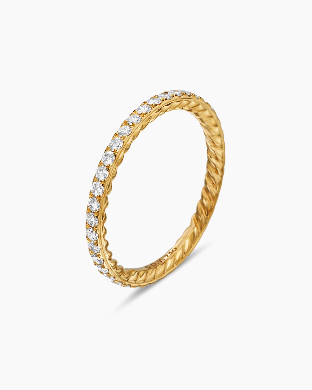 Womens DY Eden Band Ring in 18ct Yellow Gold with Pavé Diamonds, 1.85mm