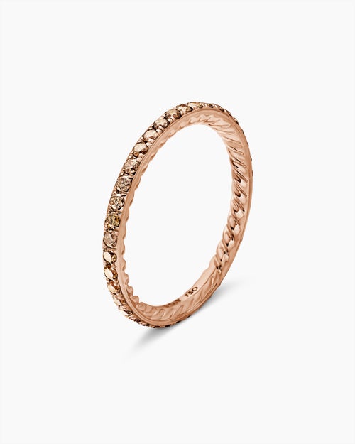Womens DY Eden Band Ring in 18K Rose Gold with Pavé Cognac Diamonds, 1.85mm