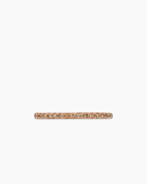 Womens DY Eden Band Ring in 18K Rose Gold with Pavé Cognac Diamonds, 1.85mm