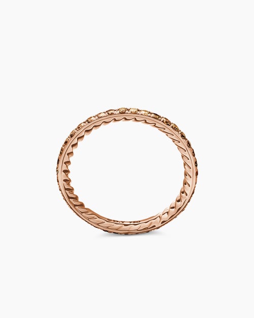 Womens DY Eden Band Ring in 18K Rose Gold with Pavé Cognac Diamonds, 1.85mm