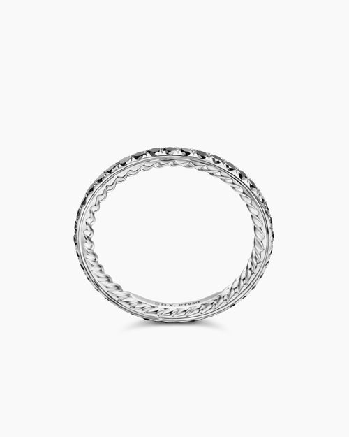 Womens DY Eden Band Ring in Platinum with Pavé Black Diamonds, 1.85mm