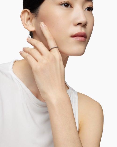 Womens DY Eden Band Ring in Platinum with Pavé Black Diamonds, 1.85mm