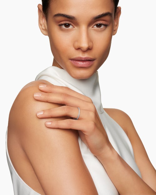Womens DY Eden Band Ring in Platinum with Pavé, 1.85mm