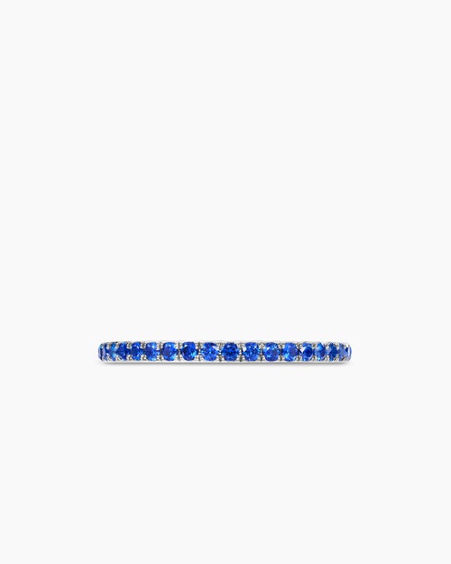 Womens DY Eden Band Ring in Platinum with Pavé Blue Sapphires, 1.85mm