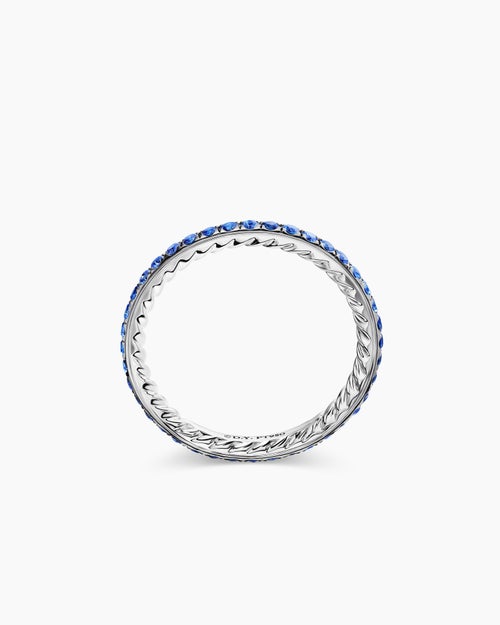 Womens DY Eden Band Ring in Platinum with Pavé Blue Sapphires, 1.85mm