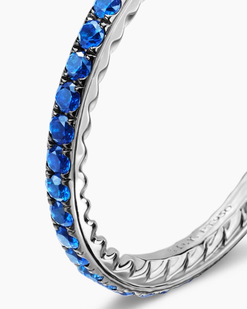 Womens DY Eden Band Ring in Platinum with Pavé Blue Sapphires, 1.85mm