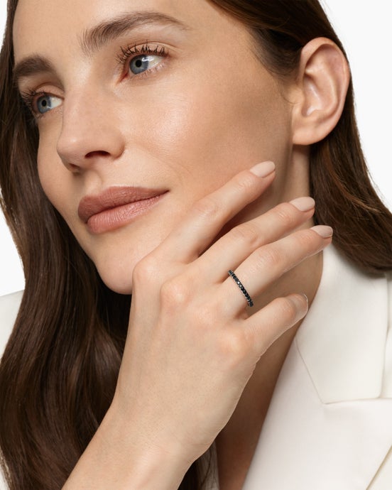 DY Eden Band Ring in Platinum with Black Diamonds, 2.2mm