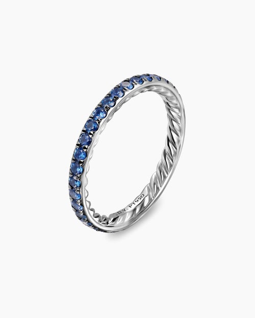 Womens DY Eden Band Ring in Platinum with Sapphires, 2.2mm