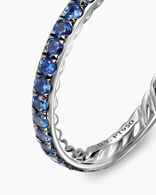 Womens DY Eden Band Ring in Platinum with Sapphires, 2.2mm