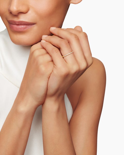 Womens DY Eden Partway Band Ring in 18K Yellow Gold with Diamonds, 1.85mm