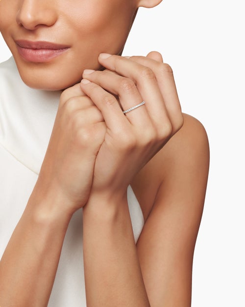 Womens DY Eden Partway Band Ring in Platinum with Diamonds, 1.85mm