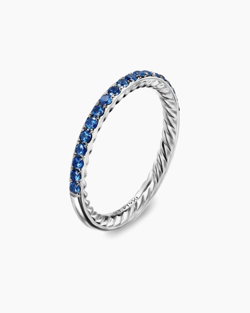 Womens DY Eden Partway Band Ring in Platinum with Sapphires, 1.85mm