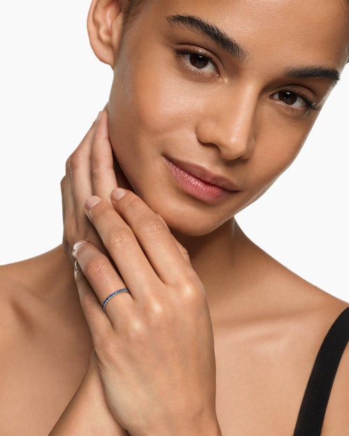 Womens DY Eden Partway Band Ring in Platinum with Sapphires, 1.85mm