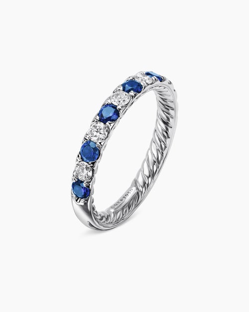 Womens DY Eden Partway Band Ring in Platinum with Blue Sapphires and Diamonds, 2.8mm