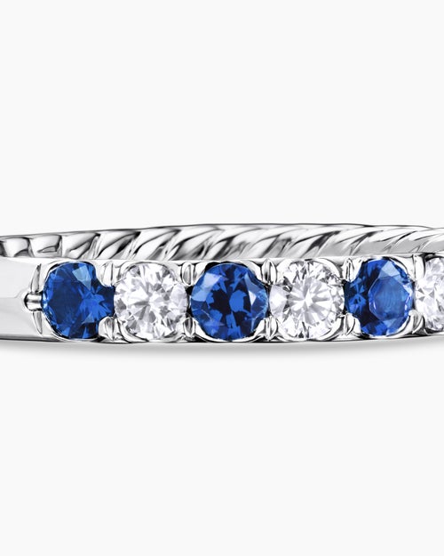 Womens DY Eden Partway Band Ring in Platinum with Blue Sapphires and Diamonds, 2.8mm