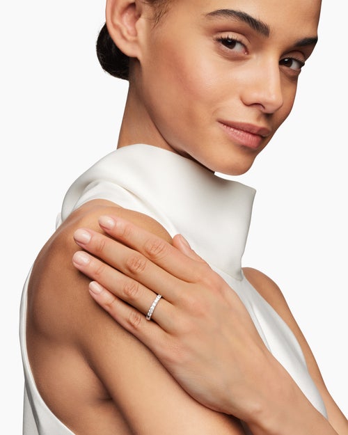 Womens DY Eden Partway Band Ring in Platinum with Diamonds, 2.8mm