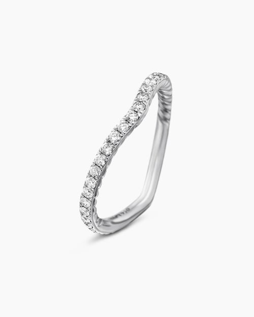Womens DY Crossover Nesting Band Ring in Platinum with Pavé, 1.9mm