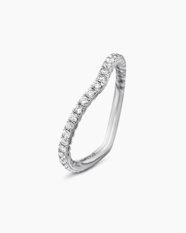Anneau imbriqué DY Crossover® en platine avec pavé de diamants, 1,9 mm