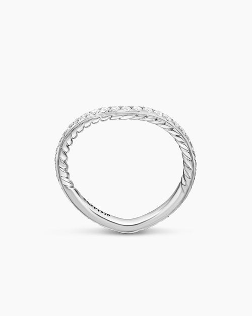 Womens DY Crossover Nesting Band Ring in Platinum with Pavé, 1.9mm