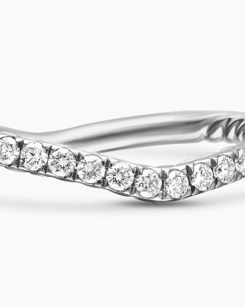 Womens DY Crossover Nesting Band Ring in Platinum with Pavé, 1.9mm