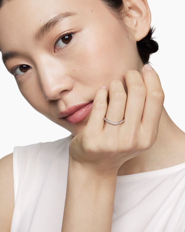 Anneau imbriqué DY Crossover® en platine avec pavé de diamants, 1,9 mm