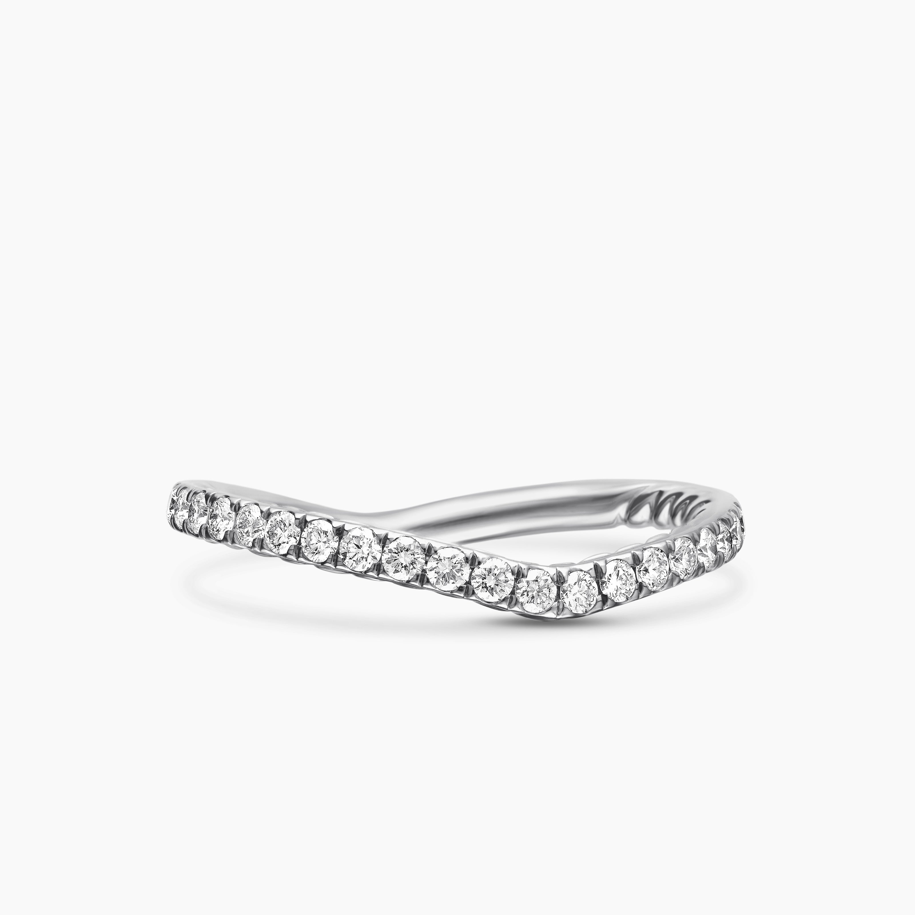 Womens DY Crossover Nesting Band Ring in Platinum with Pav&eacute;, 1.9mm