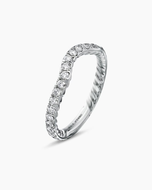 Womens DY Eden Band Ring in Platinum with Pavé Diamonds, 2.3mm