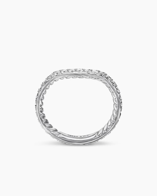 Womens DY Eden Band Ring in Platinum with Pavé Diamonds, 2.3mm
