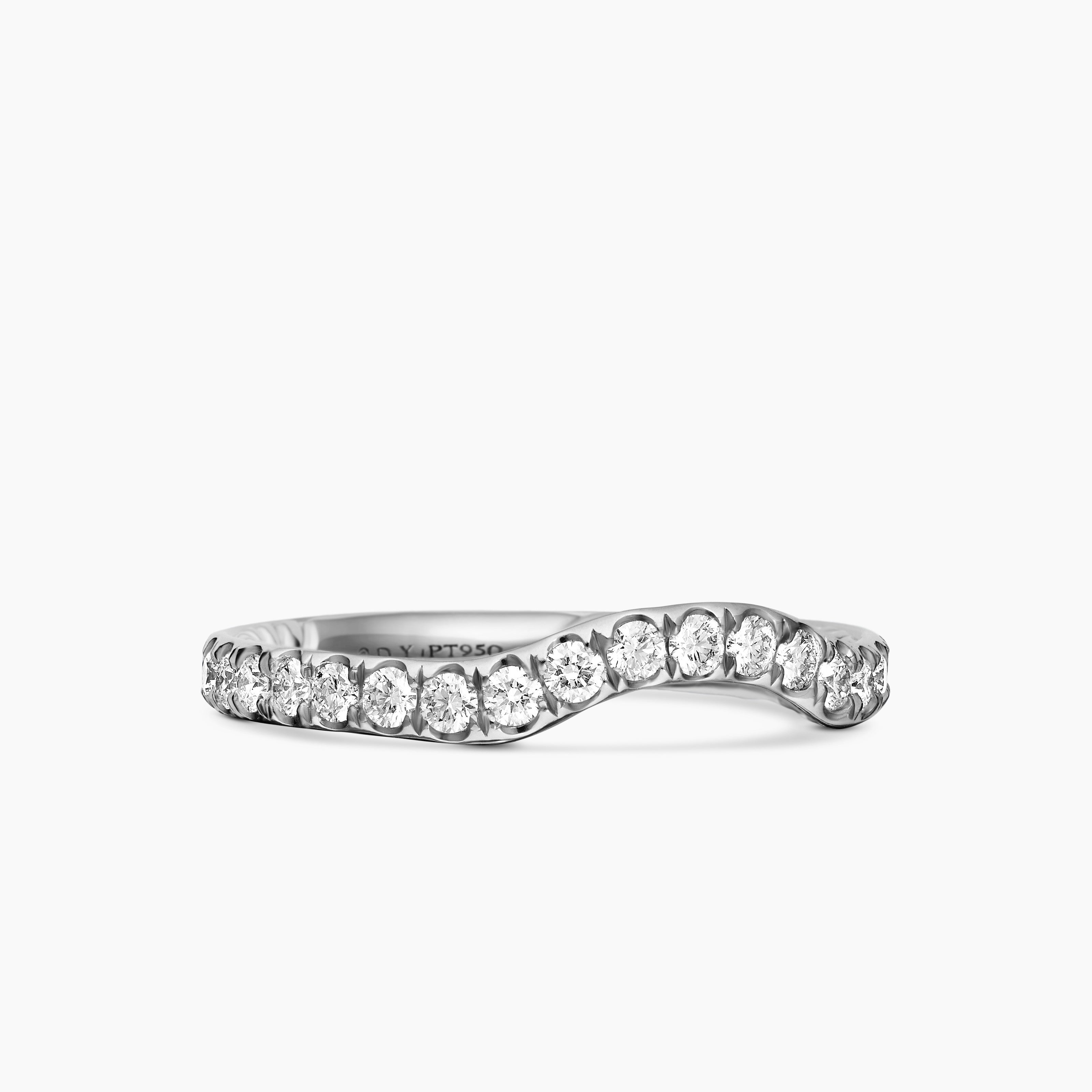 Womens DY Eden Band Ring in Platinum with Pav&eacute; Diamonds, 2.3mm