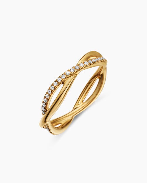 Womens DY Infinity Band Ring in 18K Yellow Gold with Diamonds, 4.18mm