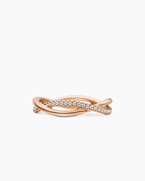 Womens DY Infinity Band Ring in 18K Rose Gold with Diamonds, 4.18mm